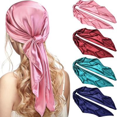 China Satin Large Vintage Square Head Scarf Silk Bandana Scarf Head Wrap 35Inch for sale