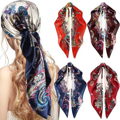 China 35 Inch Silk Scarf Satin Head Scarves Large Square Silky Feeling Boho Hair Bandanas for sale