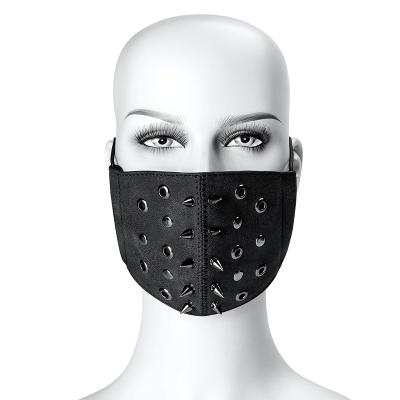 China Classic Fashion Reusable Masks For Women Men Halloween Party PU Leather Rivet Face Mask Dustproof Cover Device for sale