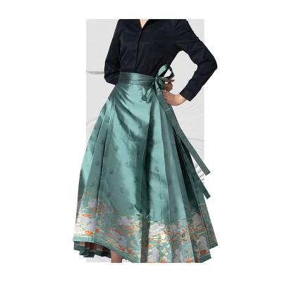 China Brand New Breathable High Quality Chinese Embroidery Fashion Design Designer OEM Green Pleated Long Skirt for sale