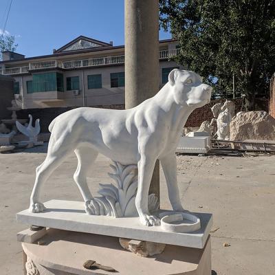 China Traditional Custom Hand Carve Stone Sculpture Marble Dog Staute For Decoration for sale