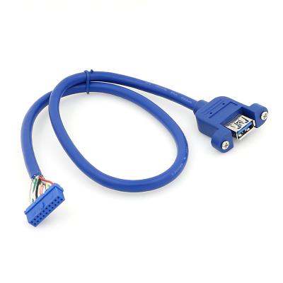 China Electronics Products Black Blue USB 3 0 3.0 Front Panel A Female To 20 Pin Mini Motherboard Cable With Lock Screw for sale