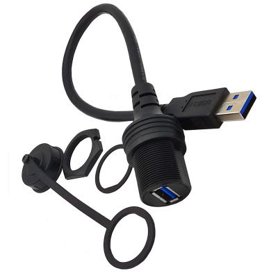 China Free Sample Electronics Products Waterproof USB 3.0 A Male To A Female Flush Panel Mount Extension Cable For Car Truck Boat Motorcycle for sale