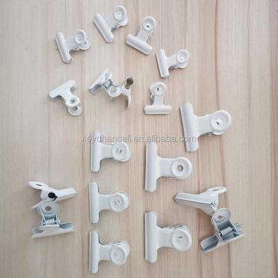 China Office Supplies 20mm Baking Varnish Painting White Paper Clips Mini Metal Bulldog Clip For Photos Card for sale