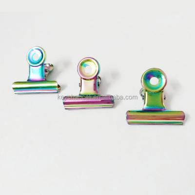 China school & office stationery 30mm colorful iridescent rainbow bulldog clip metal paper clip for decoration for sale