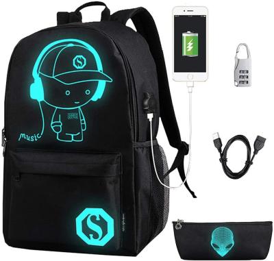 China Luminous Anti-theft Anime Cartoon Backpack with USB Charging Lock and Anti-theft Left Pencil Case, Unisex Fashion College Bookbag School for sale