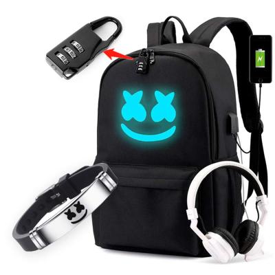 China With Luminous USB Backpack With USB Charging Left Safety And DJ Wristband, Unisex Fashion Daypack Travel DJ Music Laptop Backpack for sale