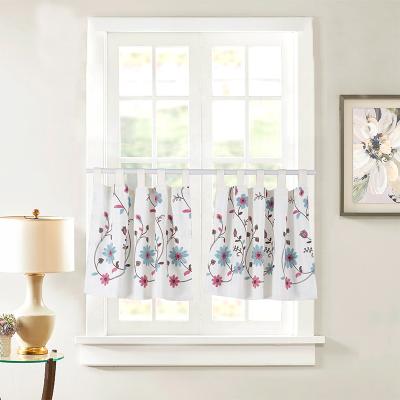 China Blackout Tab Top Flower Embroidery Polyester Short Window Kitchen Curtain For Living Room for sale