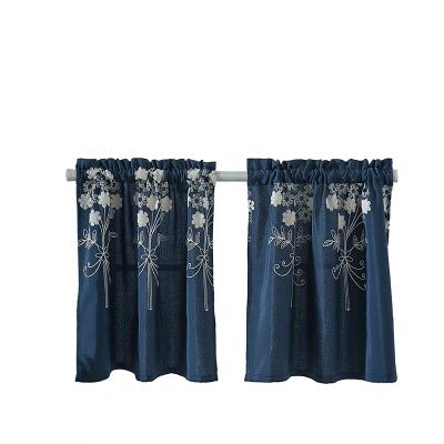 China Blackout Factory Direct Supply Embroidery Shorts Polyester Dark Blue Curtain For Living Room Kitchen Ready Made for sale