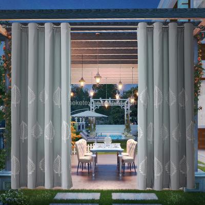 China Luxury Blackout Leaf Curtain Outdoor Waterproof Embroidered Living Room Fabric For Patio Home for sale