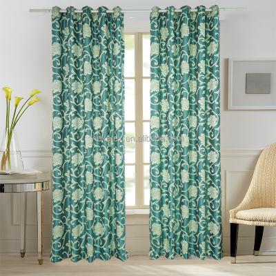 China Blackout Green Jacquard Grommet Blackout Polyester Luxury Magnetic Home Curtain for sale