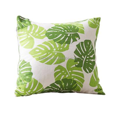 China Polyester Pillow Cover Green Leaf Cushion Pillow Protector PORTABLE Printed Canvas Cover For Bedroom for sale