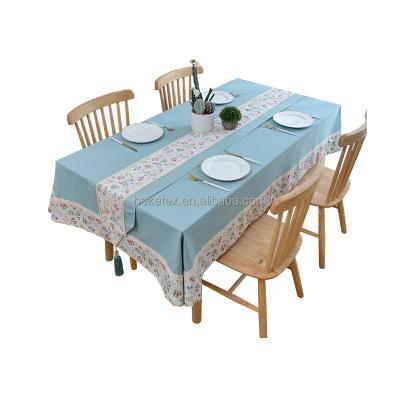 China Rectangle Disposable Square Polyester Fabric Table Cloth Blue Printed Table Cloth For Kitchen Hotel for sale