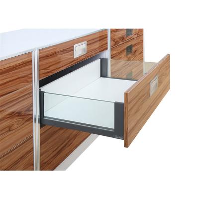 China Cabinet & Furniture& 40kg Wardrobe Furniture Hardware Parts Slim Box Soft Close Tandem Drawer Slider With Glass Side for sale