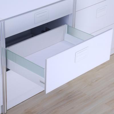 China Modern Slim Furniture Hardware 40kg Tandem Box Soft Close Drawer Slide With Glass Side for sale