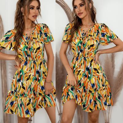 China Anti-wrinkle 2022 spring and summer new print casual prom temperament size african women dress for sale