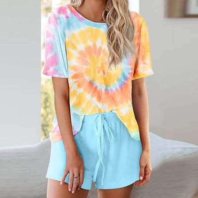 China 2021 QUICK DRY short sets tie dye pajamas fashion customization and comfort plus size sleepwear soft women's sleepwear for sale