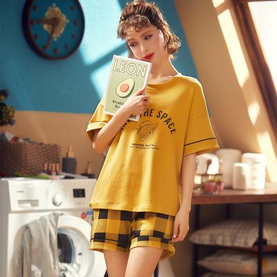 China QUICK DRY short sleeve sedums korean pura cotton printed women nightgowns sleepwear pajamas set for sale