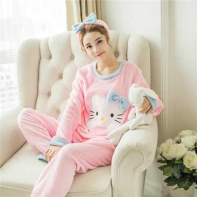 China Winter Flannel Nightgown Sweater Thermal Coral Down Home Set Women's Cartoon Thickened Lady's Dressing Gown With Down Winter for sale