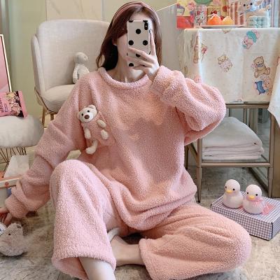 China New Arrival Amazon Thermal Winter Thickened Solid Fleece Warm Student Pajamas Plus Size Girl Soft Flannel Sleepwear Sets for sale