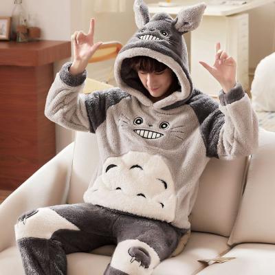 China Thermal Winter Popular Boy's Cartoon Hooded Sleepwear Teenage Flannel Thickened Loose Animal Printing Nightgowns for sale