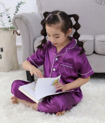 China Leisure 2021 new desigin children's summer silk sleepwear suit child silk home wear satin pajamas boys and girls for sale