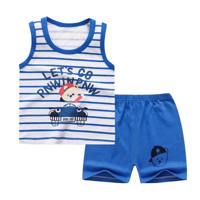 China Cotton 2021 Breathable Cotton Sleeveless Two Piece Cartoon Baby Boy Soft Clothing Set for sale