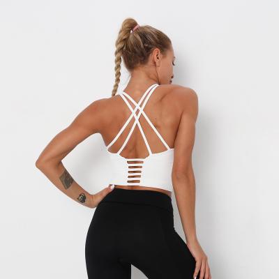 China Newcomers Amazon sports yoga yoga fitness shockproof gathered vest shoulder strap breathable thin cross back sports bra for sale