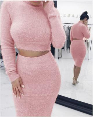 China Anti-Wrinkle Hot Selling Autumn eBay Hottest Solid Color Popular Pink Girls' Knitting Sweaters Long Sleeve Women Two-Piece Sweater Set Loose for sale