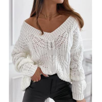 China 2021 New Arrivals Anti-wrinkle Hollow Jacquard Long Sleeve Sweater Solid Garment Women Knitwear Sweater for sale