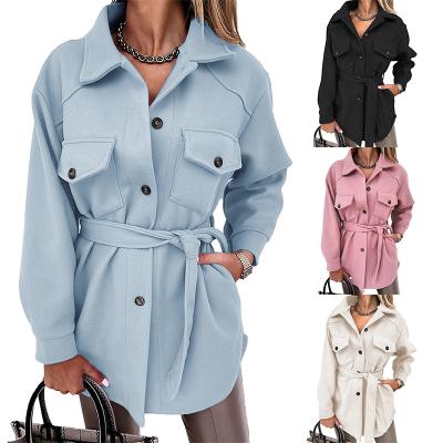 China Anti-wrinkle wool mid length breasted jackets and 2021 winter and autumn women lapel long link coat for sale