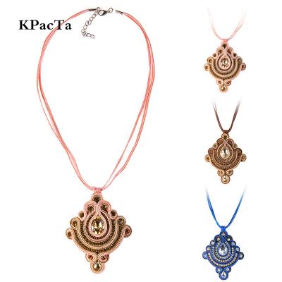 China BOHEMIA KPacoTa Soutache Necklaces Women Ethnic Decoration Rhinestone Handmade Weave Necklace Pendant Necklace Party Gifts Mujer for sale