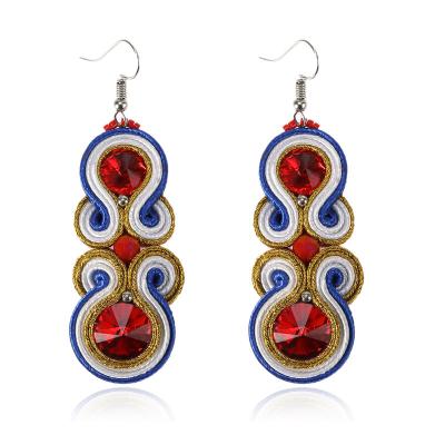 China Ethnic Handmade Weave Hanging Female Earring Oorbellen Soutache Crystal Rice Bead Decoration Drop Earrings Personality Jewelry BOHEMIA for sale