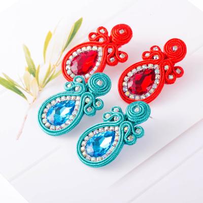 China BOHEMIA Fashion Soutache Handmade Big Earring Jewelry Women Crystal Decoration Accessories Drop Earring Ethnic Earring KPacTa for sale