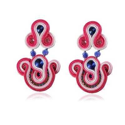 China Exquisite Ethnic Handmade Production Leather Big Earrings For Women Long Soutache Ethnic Style Drop Earring Party Fashion Jewelry Gifts for sale