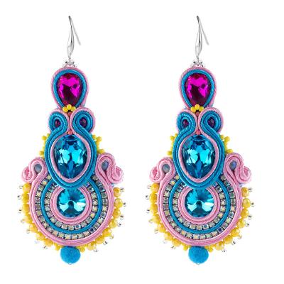 China BOHEMIA KPACTA Ethnic Characteristic Style Leather Drop Earrings Fashion Soutache Jewelry Women Big Handmade Weave Hanging Earring Party Gift for sale