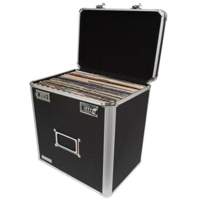 China Weather Proof Vinyl Record Storage Shockproof Dustproof Locking Case with 2 Combination Locks, Hold 50 Records, 14.4 x 13.4 x 9.6 Inches, Black and Silver for sale