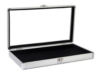 China Durable Collectible Silver Aluminum Jewelry Case With Glass Top And Lock for sale