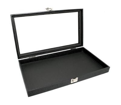 China Durable Large Glass Top Metal Clasp Black Leatherette Jewelry Display Case 14.75X8.25X2.1