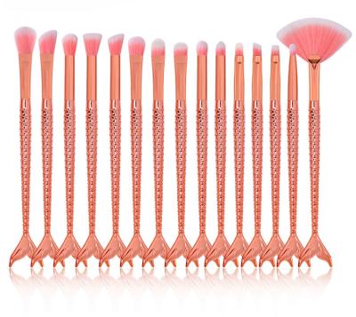 China Fan Brush Private 15pcs Mermaid Eye Makeup Brush Glitter Makeup Brush Set High Quality Makeup Brush Set for sale