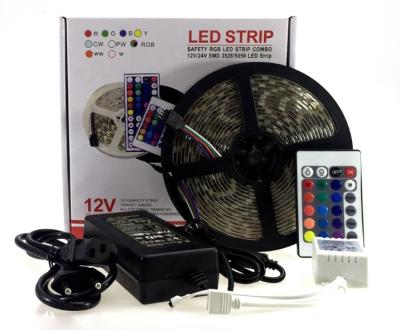 China Decoration 5m 300leds ip20 rgb led strip with 24 main led controllers and power adapter rgb led strip kit for sale