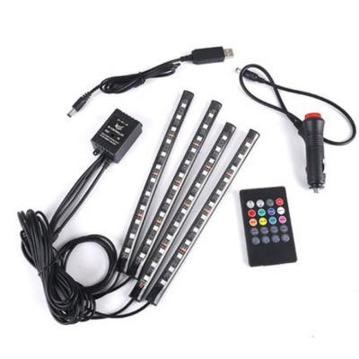 China Car Decoration 4pcs 48 Led Foot Well 12v USB 5050 Flexible Waterproof RGB Inside Interior Atmosphere Car Led Strip Light for sale