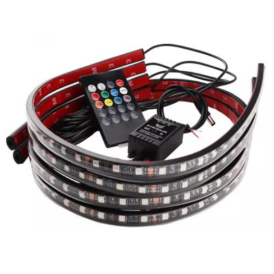 China Remote Control Car Decoration 4PCS 60*90cm RGB LED Strip Music Under Car Tube Under Glow Under Body System Neon Lamp Atmosphere Light Auto Kit for sale