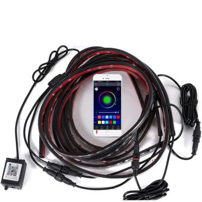 China Car Decoration 4PCS 90*120cm Phone APP Control 5050 SMD Car RGB LED Strip Music Exterior Under Car Tube Underglow Underbody Light Kit for sale