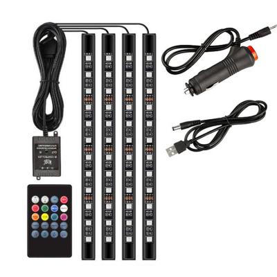 China Car Decoration 4pcs 48 LED USB Led Decoration Car Music Light Remote Control Car Atmosphere Led Strip For Cars for sale