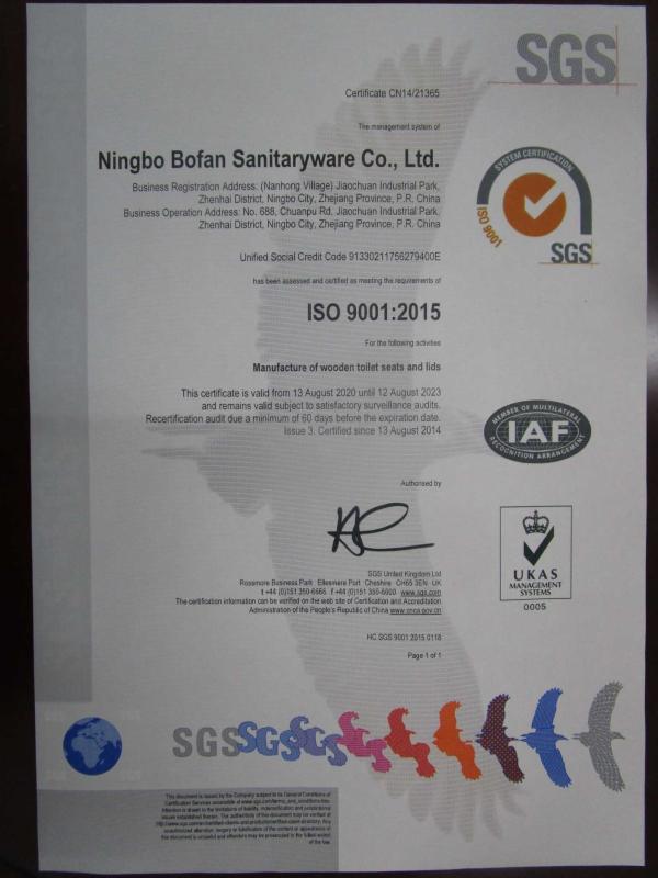 ISO9001 - Ningbo Bofan Sanitary Ware Co., Ltd.