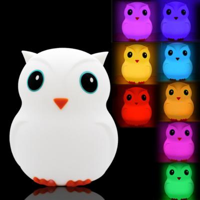 China Food Grade 7 Piece Color Changing Owl Shape Baby Night Lamp Silicone Night Light for sale