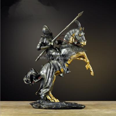 China Europe modern home decor interior tabletop polyresin crafts warrior with horse sculpture for sale