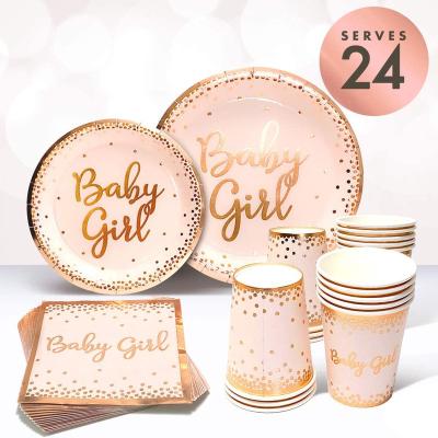 China Promotional Boy or Girl Toy DJTSN Baby Shower Supplies Oh Together with Gold and Rose Gold Disposable Gold Foil Tableware for sale