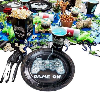 China DJTSN New Product Handmade Video Game Theme Serves 24 Gamer Kids Birthday Party Supplies Tableware Set for sale